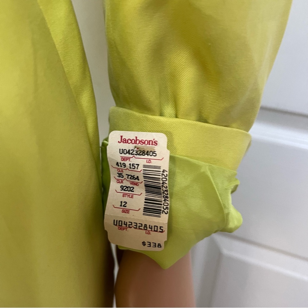 Dana Buchman Lime Green 100% Silk Button-Up Blazer & Skirt Set Belted Sz 12 NWT - Picture 8 of 16